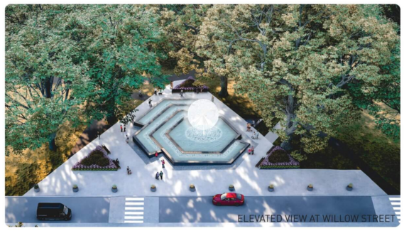 Berger Fountain rendering - elevated view