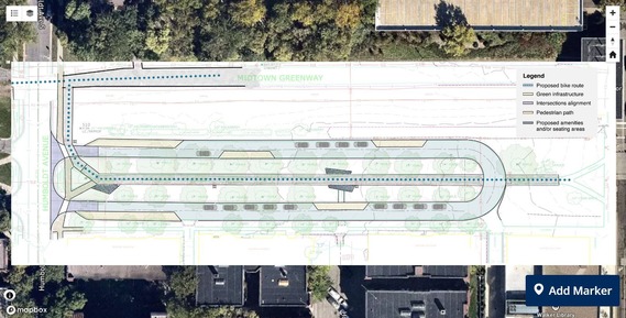 A map showing one of two proposed designs for renovations at The Mall Park