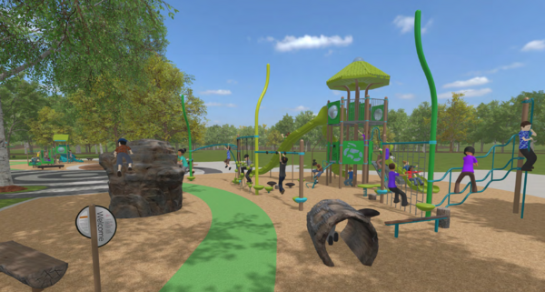 Whittier Park play areas and plaza rendering