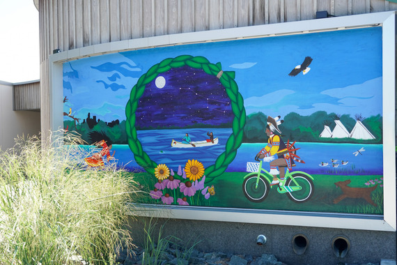 Mural by Indigenous artists at Bde Maka Ska Pavilion