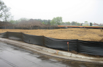 Silt fence and mulch BMPs