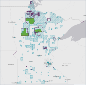 Map of areas of concern for environmental justice in Minnesota