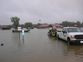 A truck in flood waters