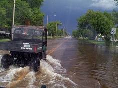 Flood street in Roseau, MN