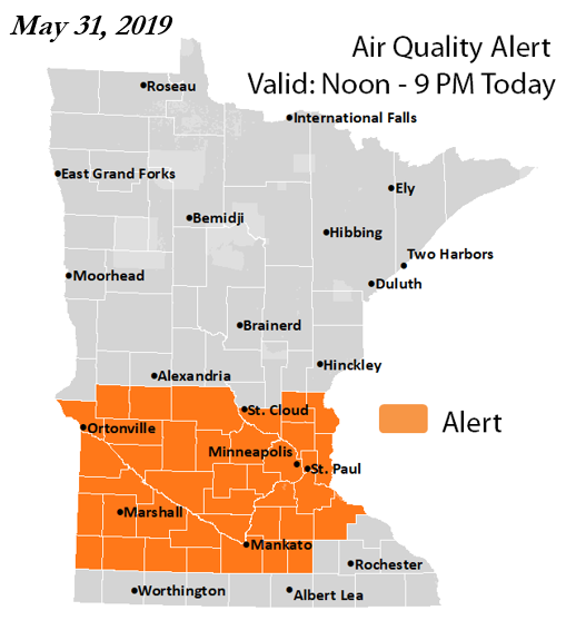 Air quality alert map of MN