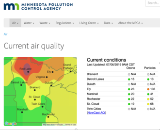 Air quality alert map of MN