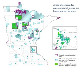 Areas of concern for environmental justice across MN