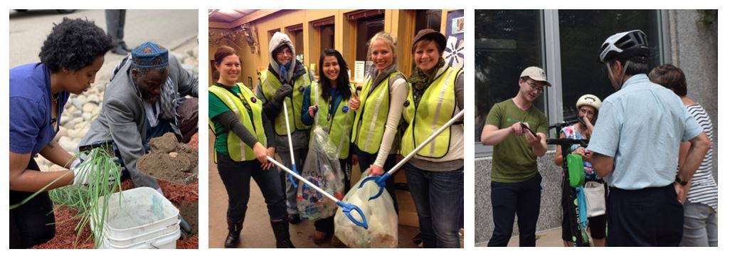 Community planting, litter pickup, biking