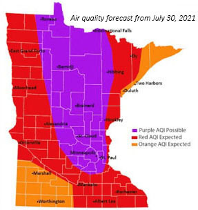 Air quality forecast from July 30, 2021