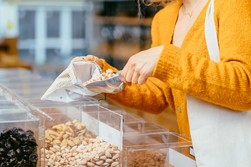 Yellow sweater and bulk food