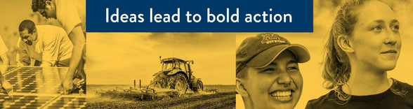 Banner with text "Ideas lead to bold action" and pictures of people 