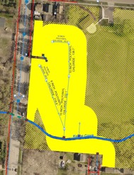 Geospatial image with roads, greenspace, and yellow area