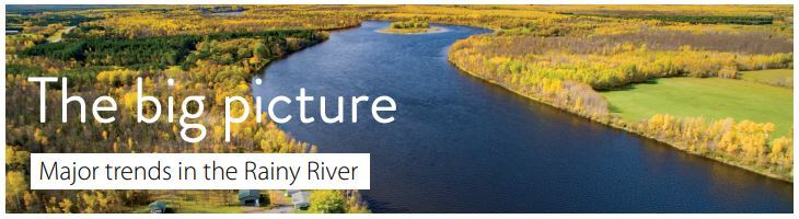 Rainy River meandering through yellow and green trees and ag land
