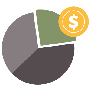 pie chart with portion highlighted with dollar sign