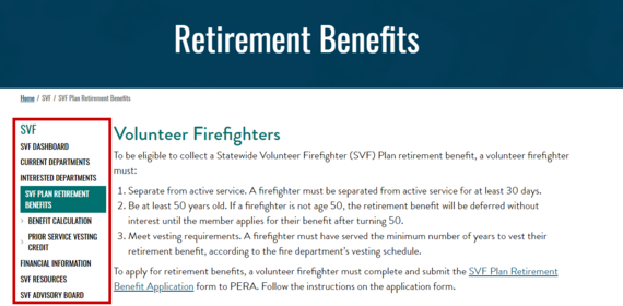 Employer Website SVF page with Side Navigation Bar Highlighted