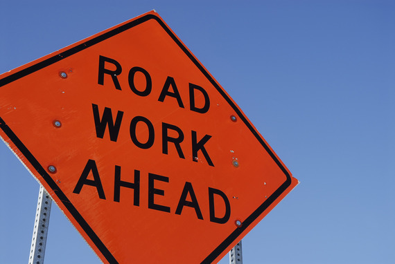 Road work ahead sign