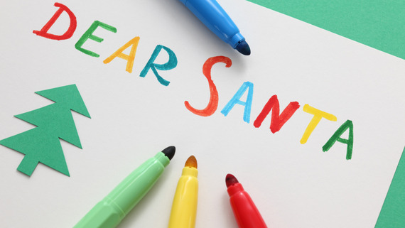 photo of a letter with colorful writing that says "Dear Santa"