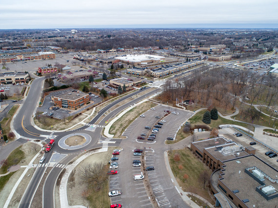 Aerial image of the roundabouts on Plymouth Boulevard
