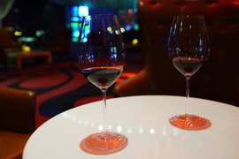 Wine glasses on table at dinner theater
