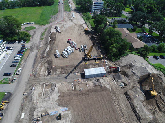 Aerial image of construction work on Highway 55 