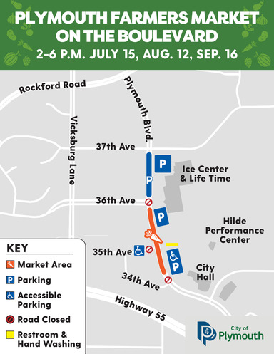 Map of streets near Farmers Market on the Boulevard