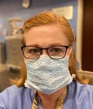 Commissioner Frethem's mom, Barbara Ferguson, in a medical mask