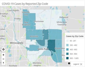 COVID-19 cases reported by zip code in Ramsey County