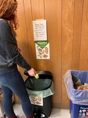 Food scraps bin and recycling bin at Guardian Angels Catholic Community