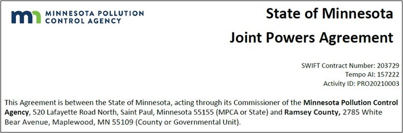 Screen shot of joint powers agreement document