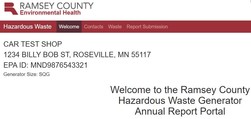 Screen shot of the hazardous waste annual reporting system portal