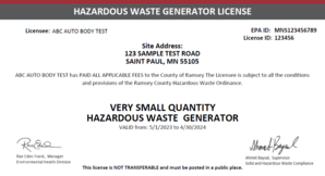 Sample hazardous waste license