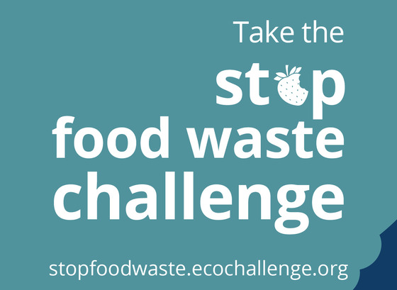 Blue background with Stop Food Waste Challenge 