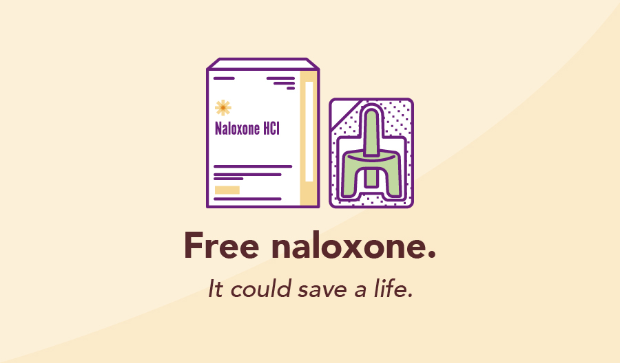 Free naloxone. It could save a life. ramseycounty.us/Opioids Ramsey County Opioid Response Initiative - yellow