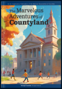 Illustrated Cover for Marvelous Adventures of Countyland featuring kids walking to a county courthouse 
