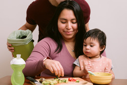 family preparing food together