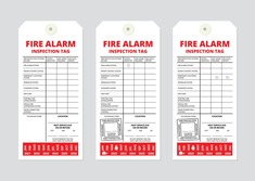 Sample fire inspection tags with white background and red and black lettering