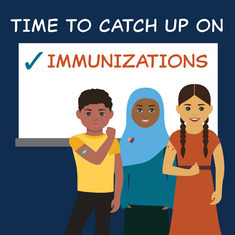 immunizations illustration of a boy and two girls