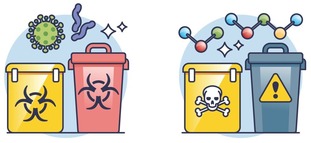 Icons of waste bins for infectious and hazardous wastes