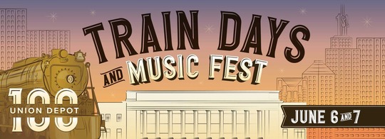 Illustration of train. Text: Train Days and music fest