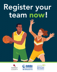 Illustration of man and woman playing basketball