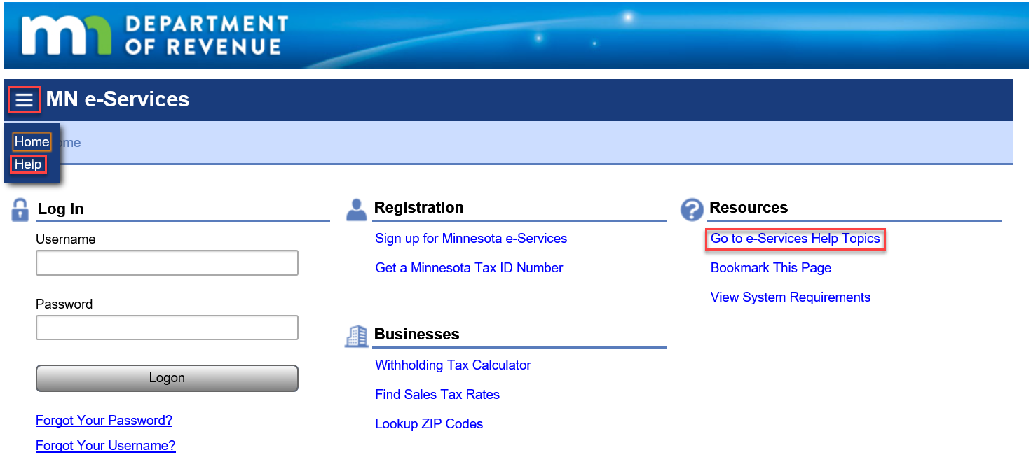 e-Services Help screenshot 