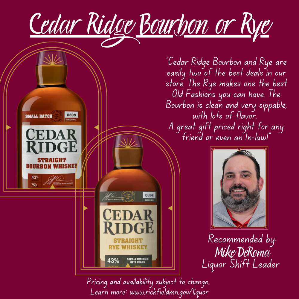 Liquor Holiday gift guide - Cedar Ridge
