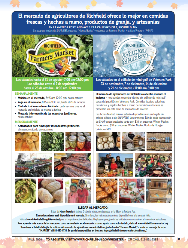 Richfield Farmers Market and Winter Market Fall Brochure Ad in Spanish 2024