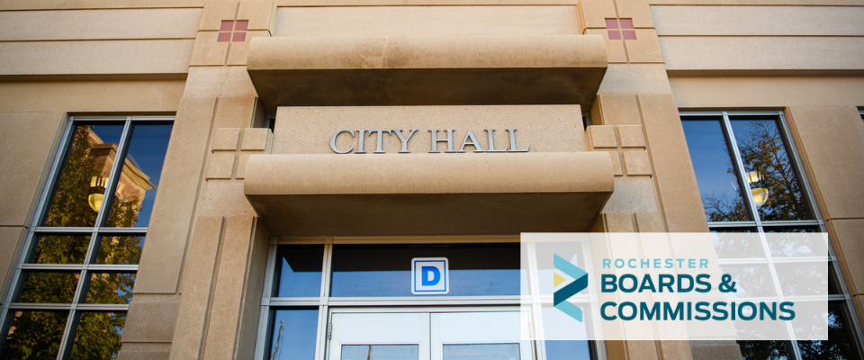 City Hall with boards and commissions logo