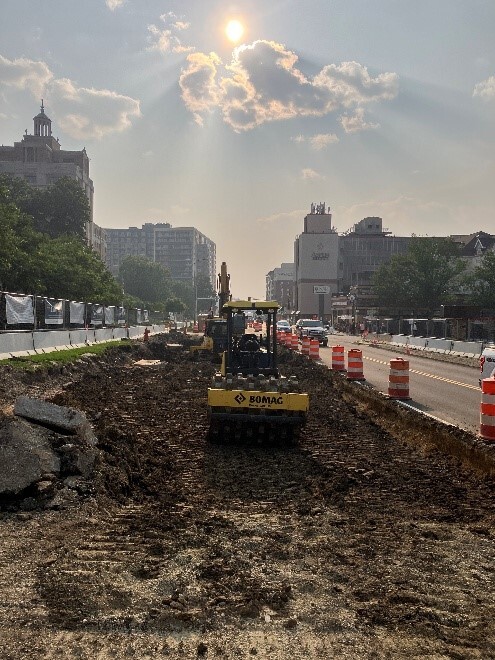 Forklift working on Second Street SW in Rochester