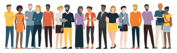 people of different races, genders, ages, and occupations all together