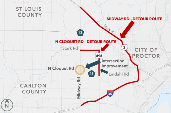 Midway - N Cloquet Road detour map