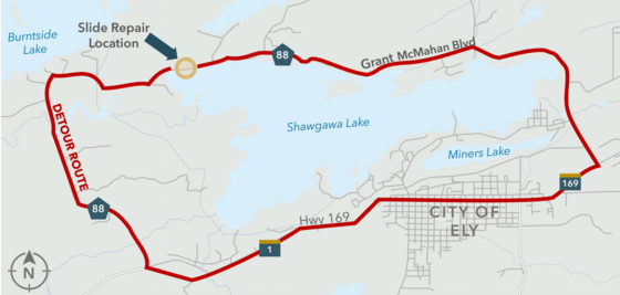 Ely detour map