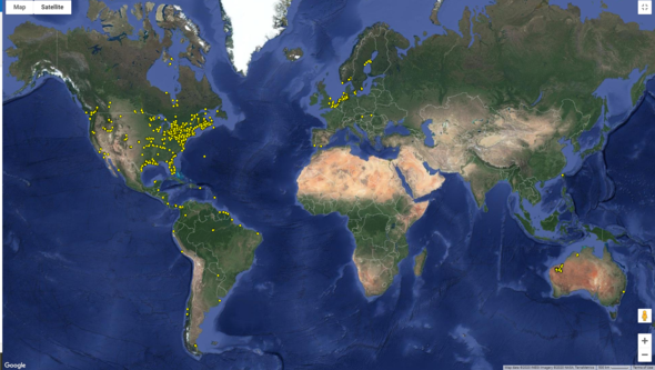 Map of worldwide Motus receivers