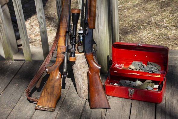 Rifle and shotgun and gun cleaning supplies
